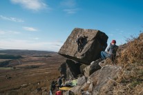 New route on the photograph boulder at Stanage Plantation,
a direct version of 'Overexposed' photo Tom Blacklock