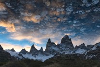 Reflected sunset over the Fitz Roy Massif