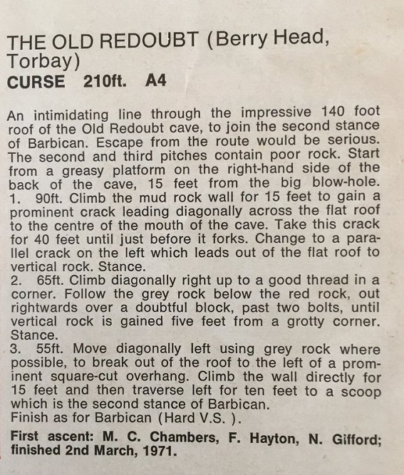 The Rocksport new route description from 1971  © Nigel Gifford