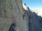 Kike seconding the traverse pitch on the Rabada-Navarro route