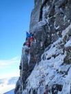 Malcolm Bass leading Pitch 1 of Bloodhound Buttress