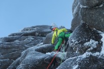 Simon Yearsley on the final pitch of Bloodhound Buttress