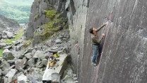 Arthur Harrison showing his dad how to climb Rock Yoga 7a+