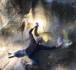 Fishmate, finding balance on the morpho delight that is Spongebob, 6B+ at Franchard Isatis, Fontainebleau, March 2019