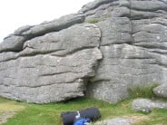Easy but very pleasant flake crack, Javu problem 7, at Hound Tor