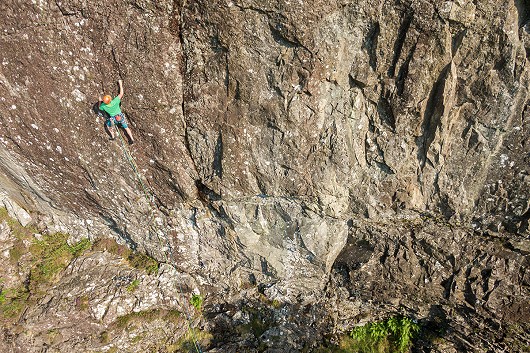 Alan James on White Noise (E3) at Reecastle Crag (from the Lake District Climbs Rockfax).  © Mike Hutton