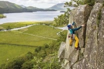 Charlotte Macdonald on Donkey's Ears (HS) at Shepherd's Crag (from Lake District Climbs Rockfax).