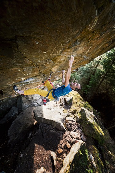 Dave on the third ascent of Hunger 9a.  © Dark Sky Media