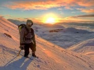 Coming down off the summit of Ben Nevis during the Beast From the East to a magnificent sunset above an inversion.