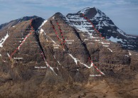 Routes - North East face of the Horns.
