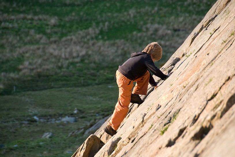 Sam James-Louwerse finding his feet, a couple of feet from the ground on Little Tryfan  © Alan James