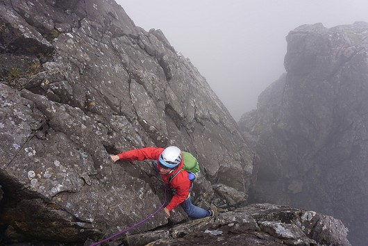 Matt following me up a very damp and slimey TD gap. Luckily the weather cleared and the rest of the ridge was plain sailing  © Bsmithprice