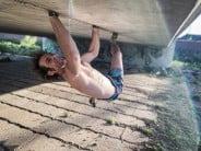 Robbie Phillips getting fisty with a concrete roof crack in Scotlands premiere crack climbing venue!