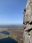 Far from the crowds! Loïc Menzies on pitch 2 of Crucible E1 5b at Cwm Silyn.