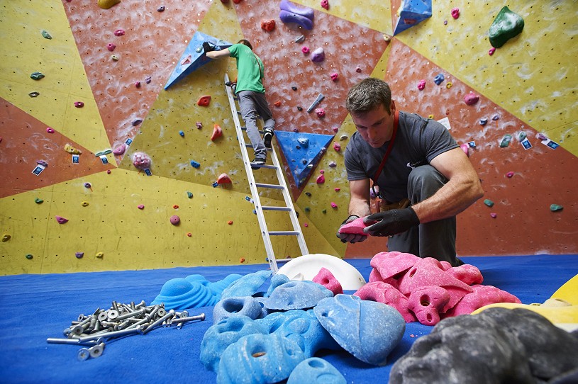 Routesetters should be especially mindful of creating accessible but challenging climbs for beginners.  © Climbing Wall Services