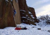 @lankyclimbs in the cold on Technical Master.