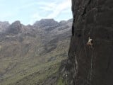 Tim Miller pulling shapes of pitch 1 of Skye wall.