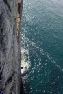 Jana's first sea cliff climb or just first sea cliff? no sea in Czech Republic