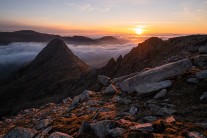 Cloud inversion in the Ogwen Valley Feat. Tryfan and Bristly at sunrise.