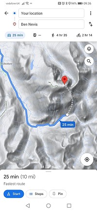Screen shot of a route up Ben Nevis, as suggested by Google Maps  © Google Maps
