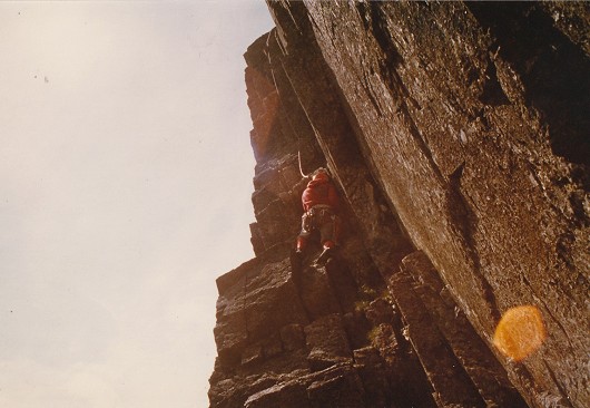 Dave Faye on the First Pitch, Great Eastern, approaching the crux.  © Photo by Stewart Prince
