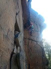 Amy powering through the roof of Bull's crack
