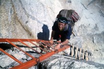 Climbing ladders to Couvercle Hut. Bill Burlton on 1964 Alpine trip to Chamonix