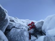 Graham climbing the steep start on the 2nd pitch of first light