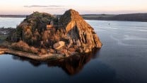 Dumbarton Rock catching the last light of the day.