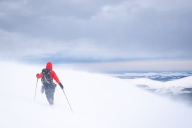 A typical blustery descent off the edge of the Northern Corries after climbing in Coire an Lochain in the Cairngorms., 225 kb