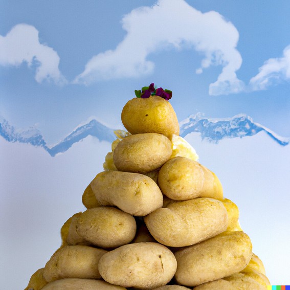Mount Everest constructed out of potatoes.  © DALL.E
