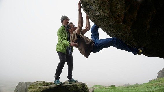 Hamper's Hang. Mark closely spotting with a concerned look on his face.  © @jessjames.uk