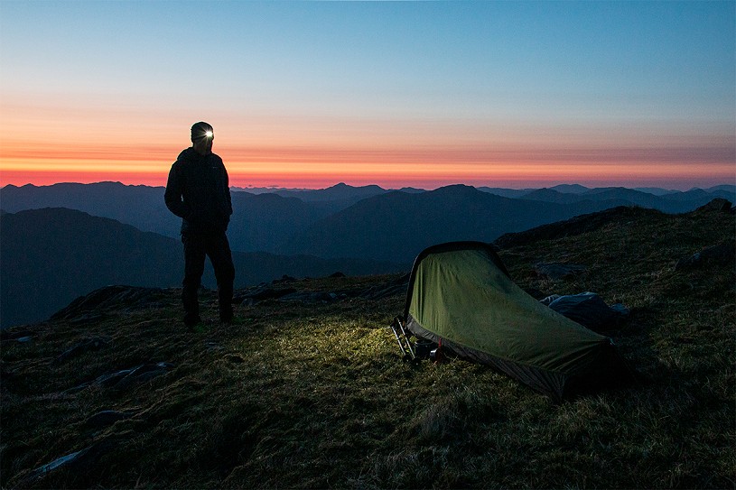 NEO 5-R on a Knoydart bivvy; turn it right down in camp, to conserve battery charge  © Dan Bailey
