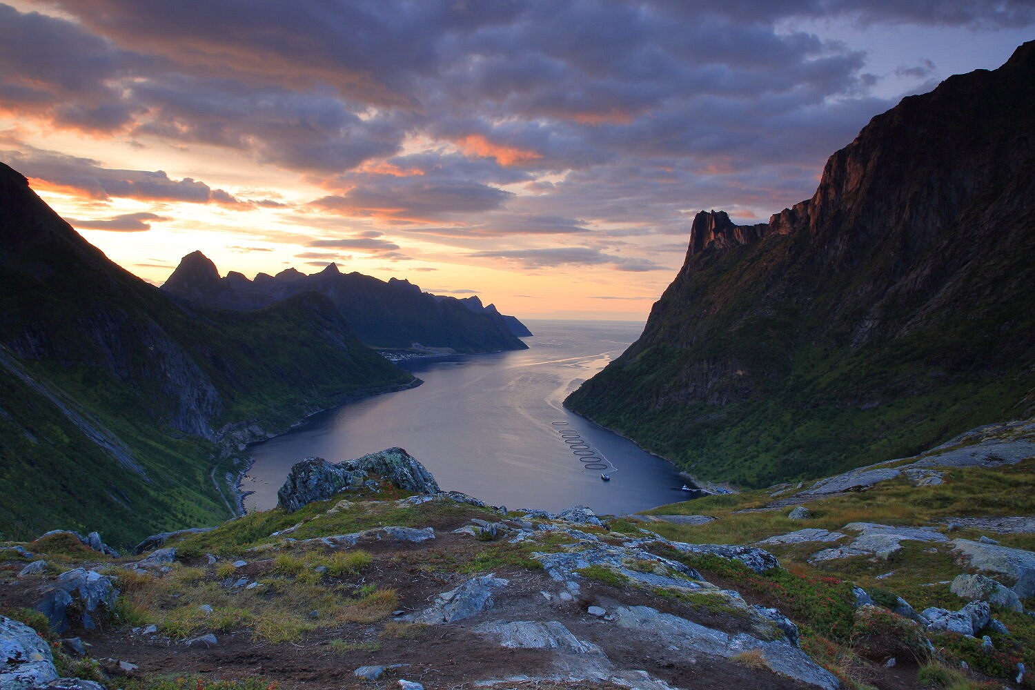 Sunset from mountain ridge on Senja, Norway  © Mike Hutton