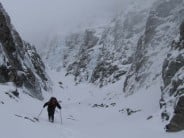 Approach up easy gully to Post face routes