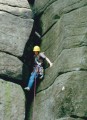 The best type of climbing: Vdiff Dave on (between? in?) Flake Chimney (VDiff), Stanage, Peak District