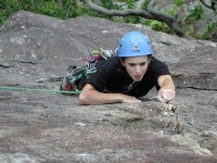 Dane Court Gammar School Pupil climbing Merlin Direct (HVS 5a), Craig Bwlch y Moch, Tremadog, Wales