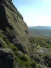 Fletch having a very thin time on Incursion, E1 5b, Stanage End