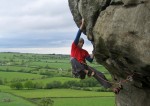 Ali concentrating on Western Front (E3 5c), Almscliff, Yorkshire