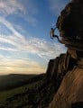 Sunset solo of Flying Buttress Direct (E1 5b), Stanage, Peak District<br>© Jamie Moss