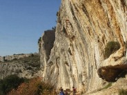 Pascal going for the onsight on Quart de Siecle (F8a) at Russan, France