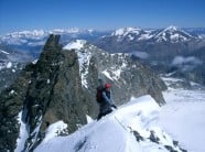 On the North Ridge of the Rimpfischorn with the Grand Gendarme in the background