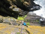 Belinda "BJ" James on the classic greywacke route, Mellow Yellow (VS), Meikle Ross, Galloway