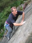 Mike just having a 'Moment' on Four Pebble Slab (E3 5c) at Foggatt (just before coming off!)