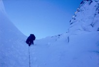 Charlie about to top out on The Couloir