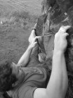 Climbing "Hard Cheddar" at Dumbarton Rock
